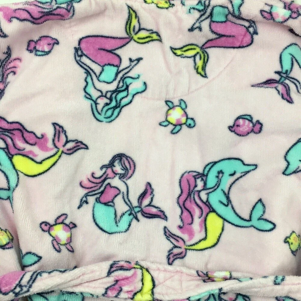Saint Eve Girls Multicolor Mermaid Open Front Belted Hooded Swim Bathrobe Sz XXS